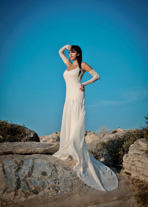 Ivory Lace Chiffon Open Back Dreamy Wedding Dress